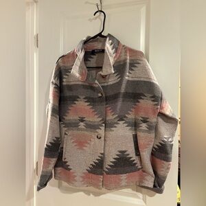 Blue B Collection Southwestern Aztec Patterned Jacket- Gray and Pink